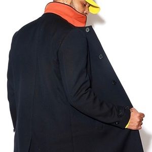 H&M Navy Blue and Orange Wool-Blend Coat
